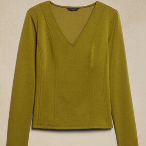 NWT Banana Republic Factory Soft Touch Scuba Fitted Top Dark Palm Olive (M & L)